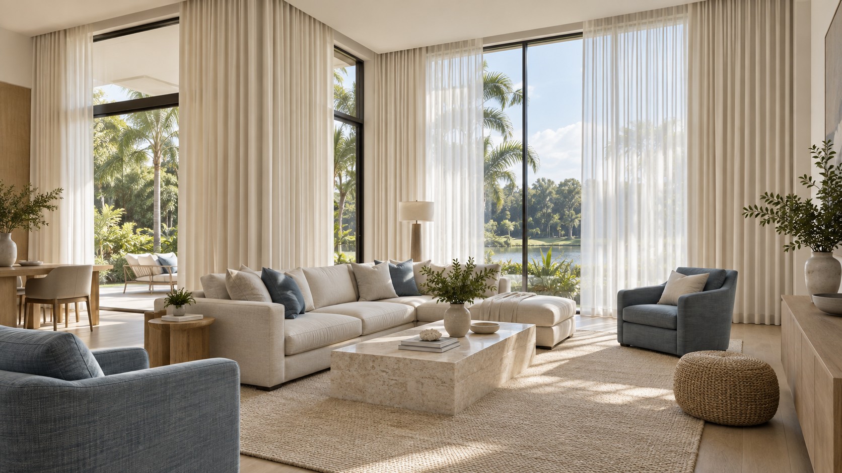 Interior design concept with full length drapery